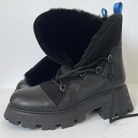 BEAUTIISOLES Francy Genuine Shearling Bootie In Black Nappa Leather size 8.5M - Picture 6 of 7